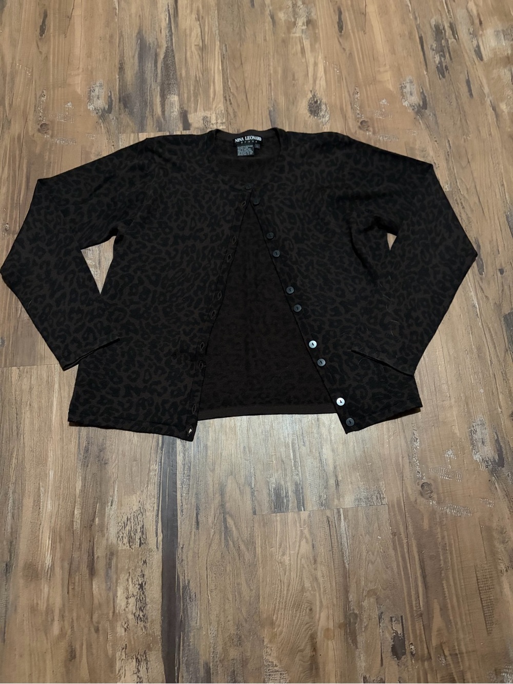 Nina Leonard Brown and Black Leopard-Print Button Cardigan